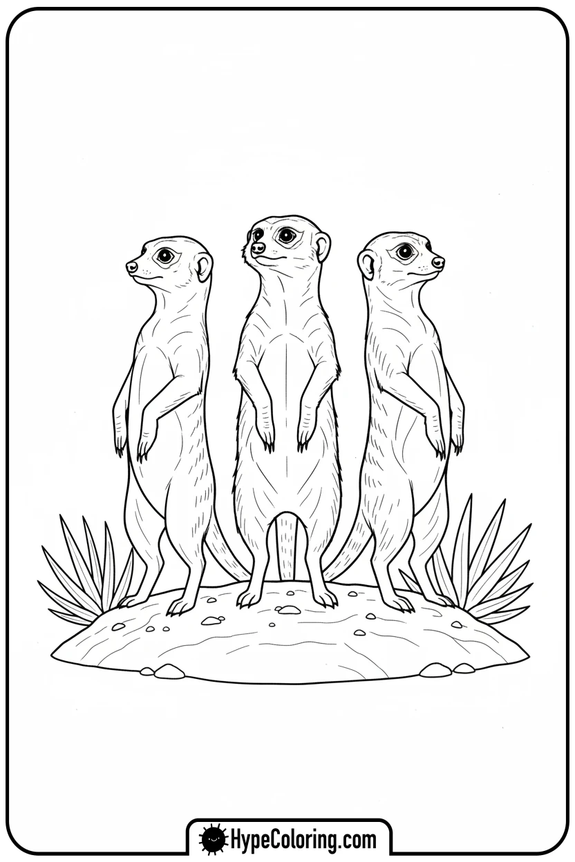 three-meerkats-looking-out - zoo animals coloring pages