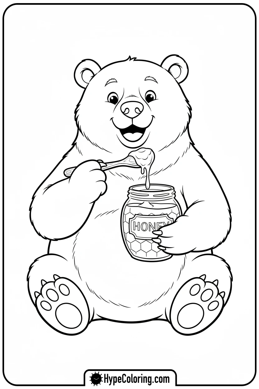 bear-eating-honey - zoo animals coloring pages