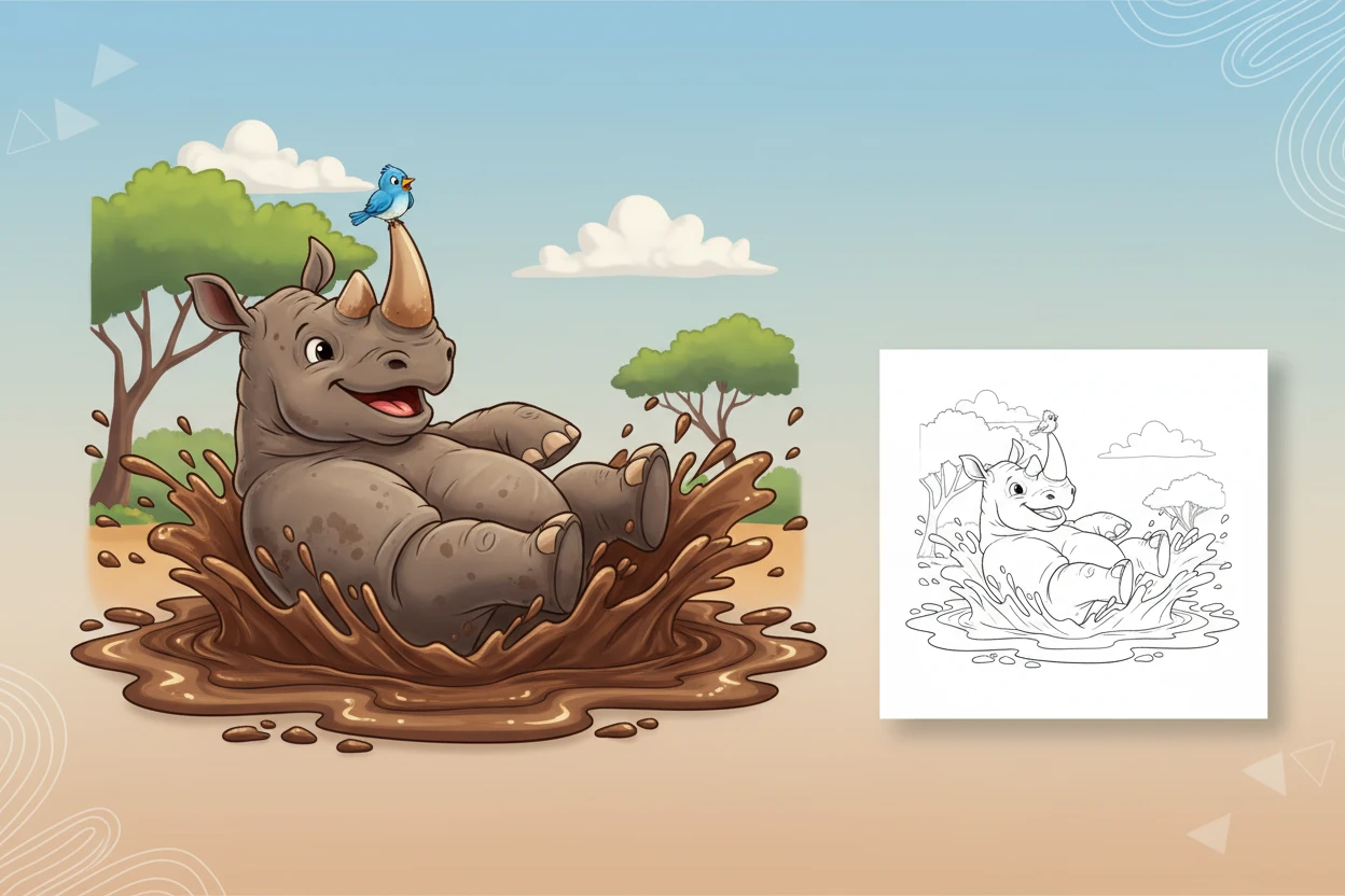 a-sturdy-rhinoceros-with-a - jungle animals coloring pages