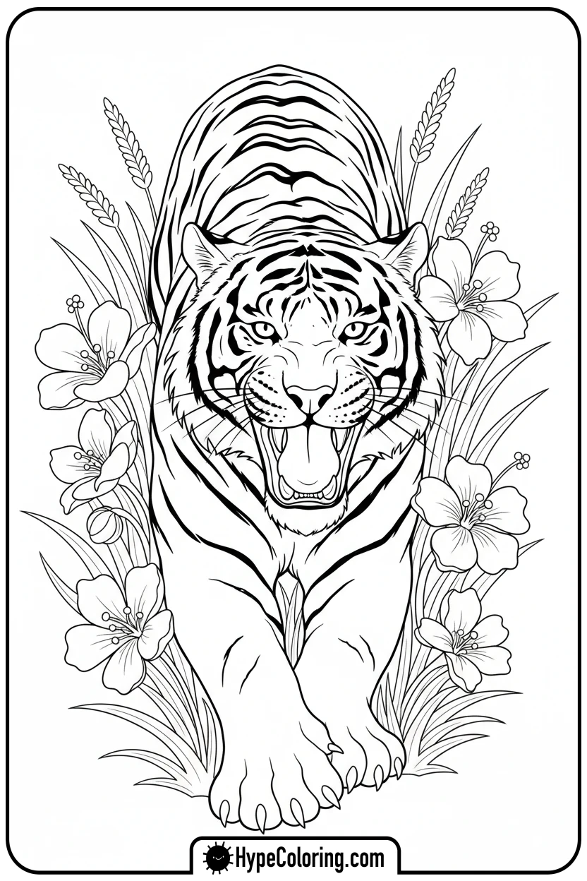 tiger-stretching-gracefully - jungle animals coloring pages