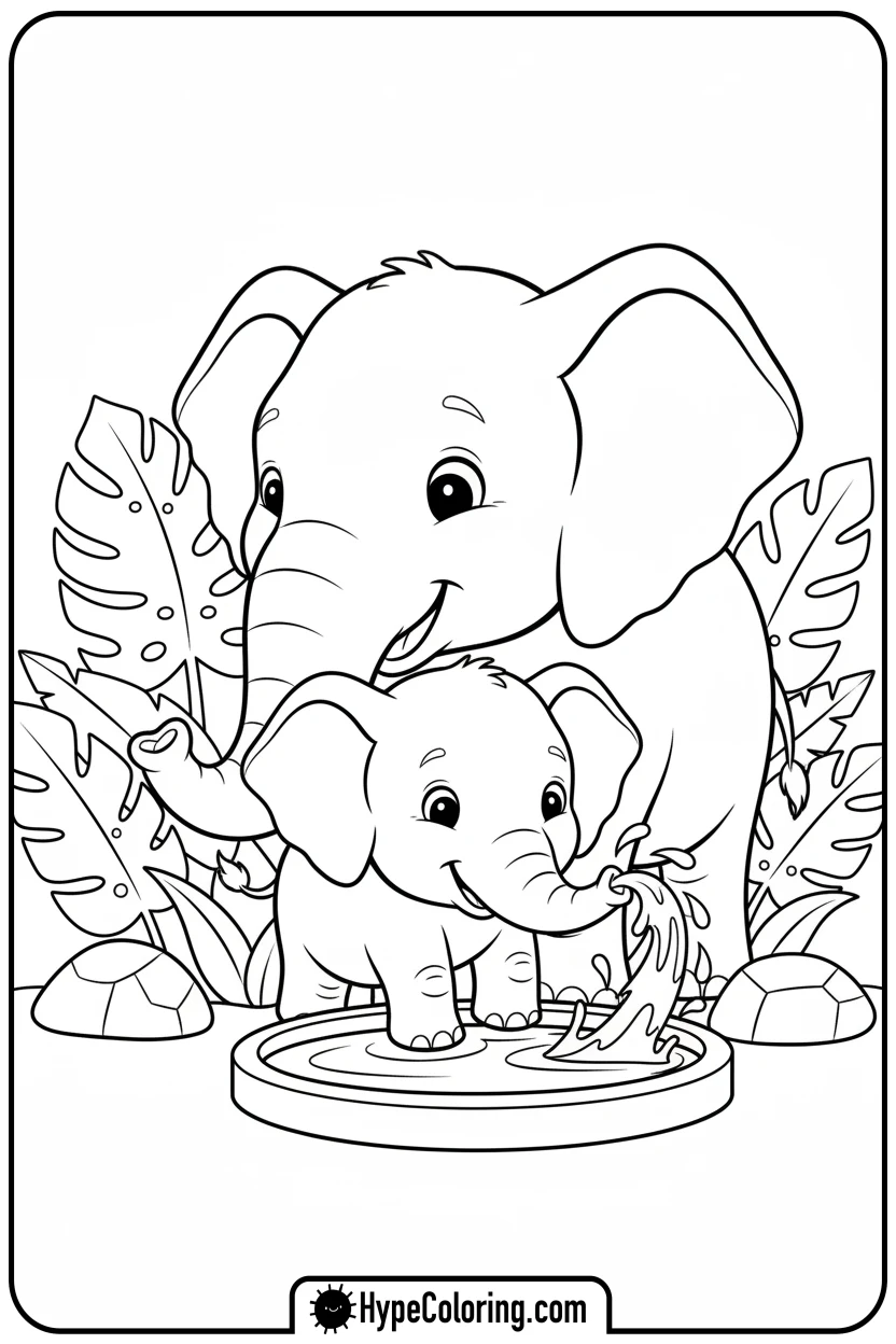 baby-elephant-spraying-water - jungle animals coloring pages