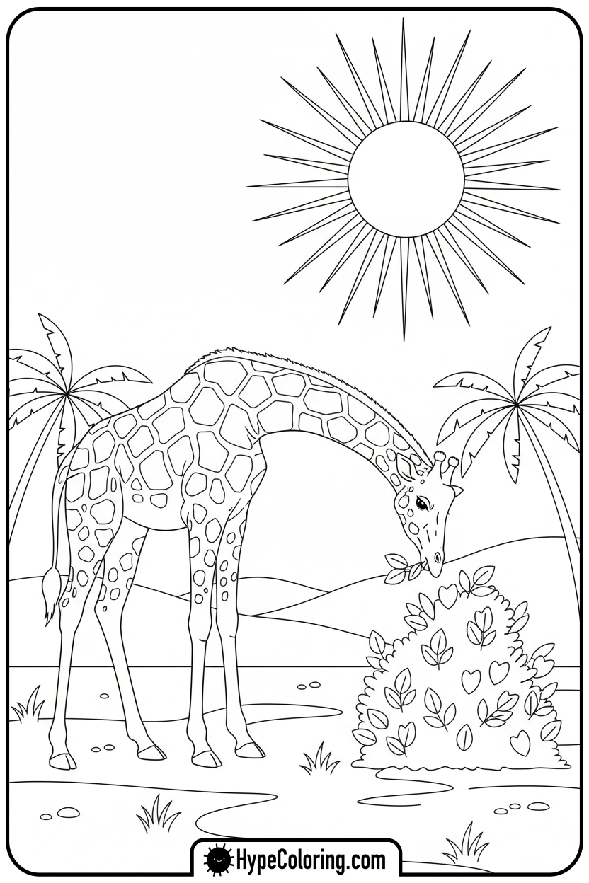 giraffe-eating-from-bush - jungle animals coloring pages