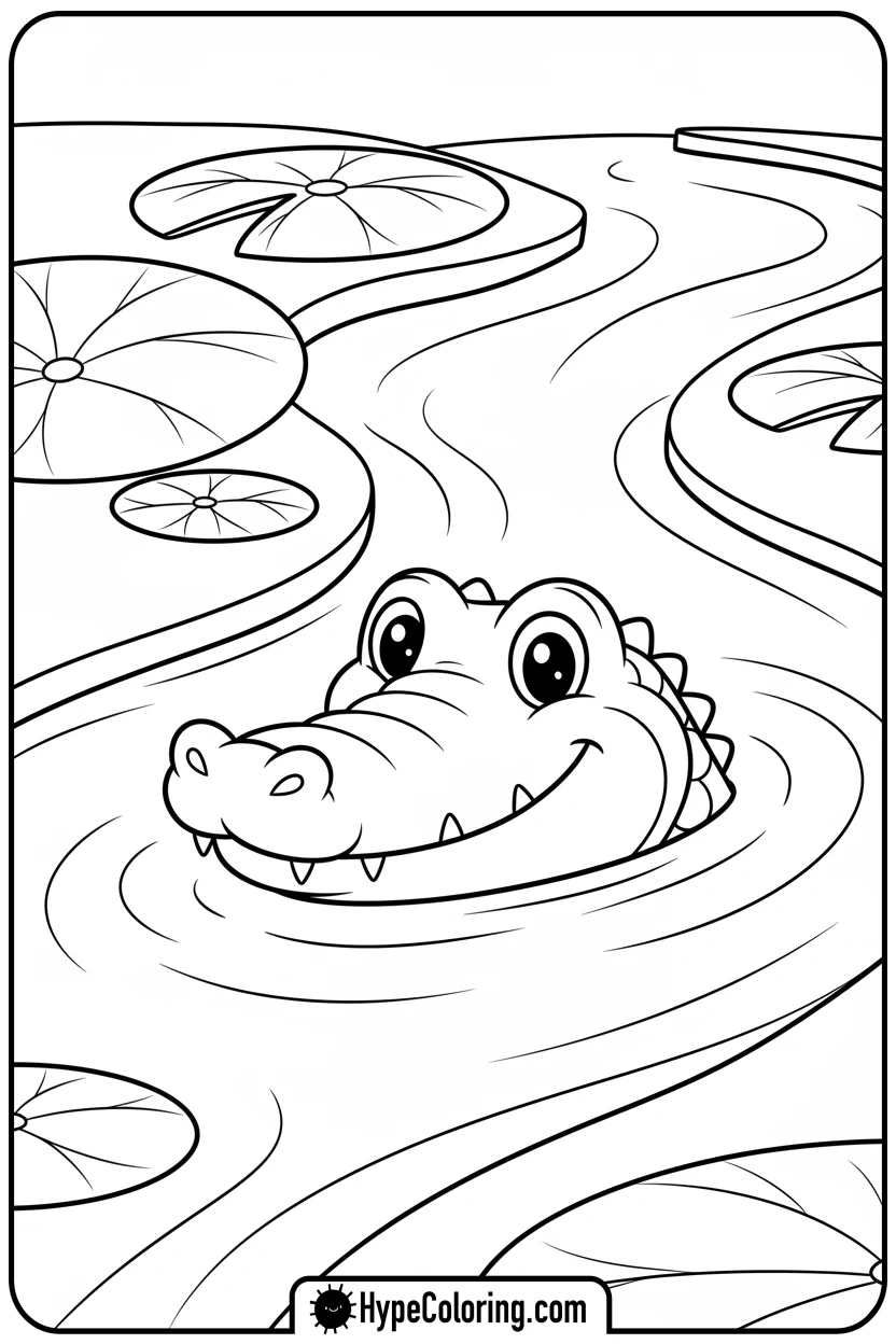 crocodile-in-river - jungle animals coloring pages