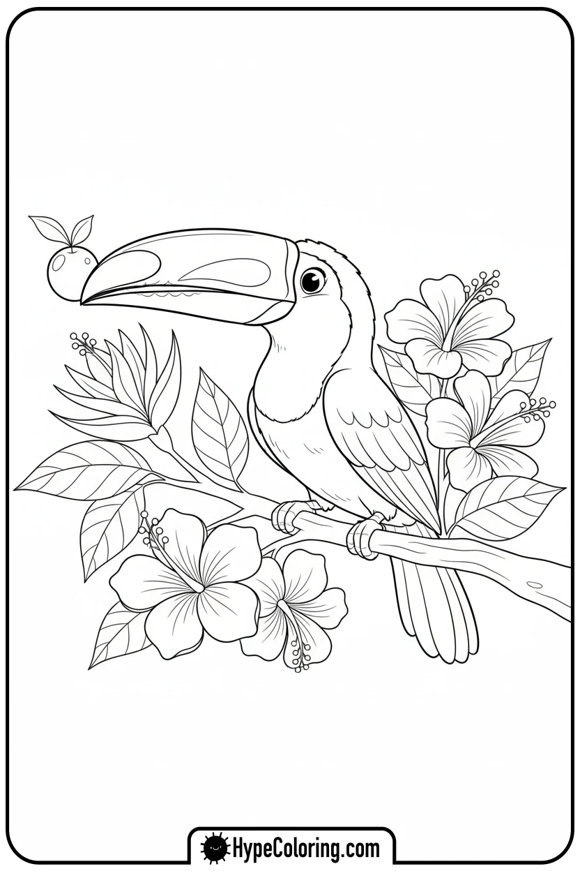 toucan-balancing-berry - jungle animals coloring pages