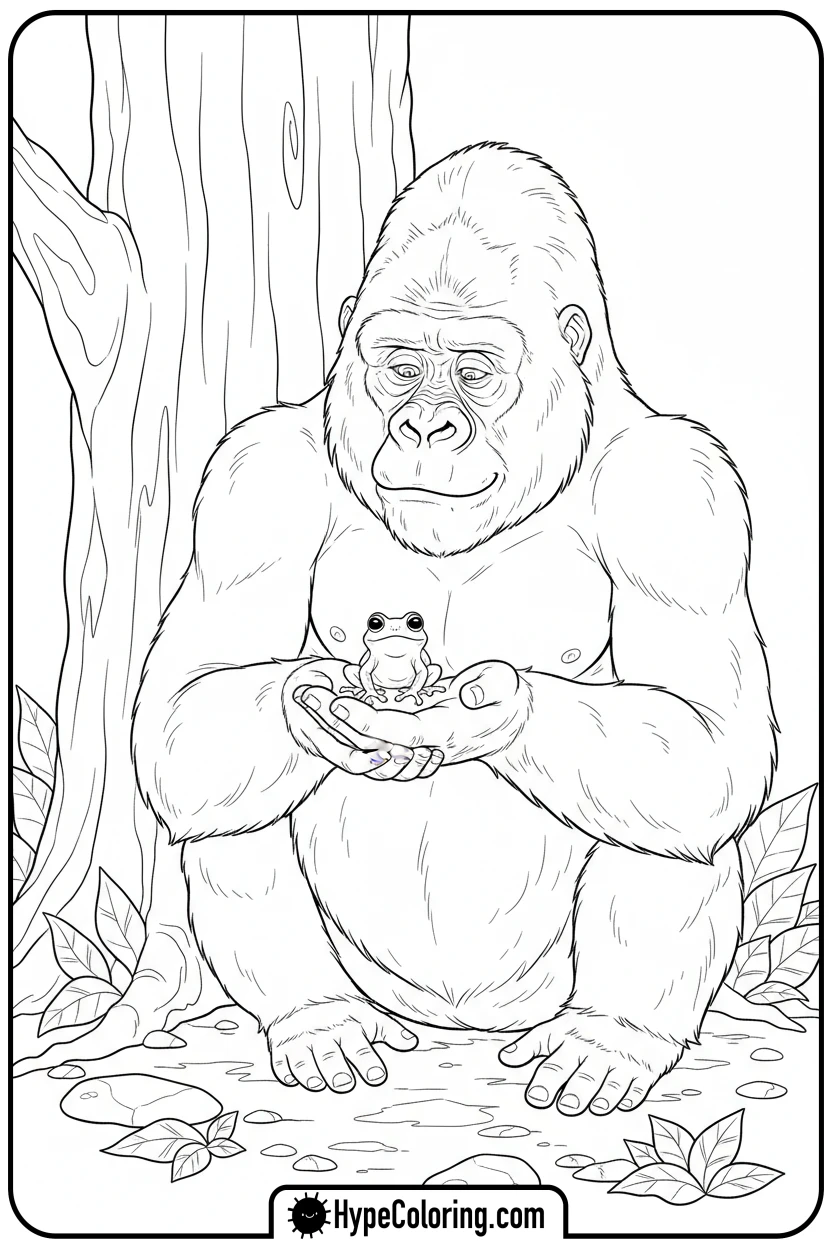 gorilla-with-frog - jungle animals coloring pages
