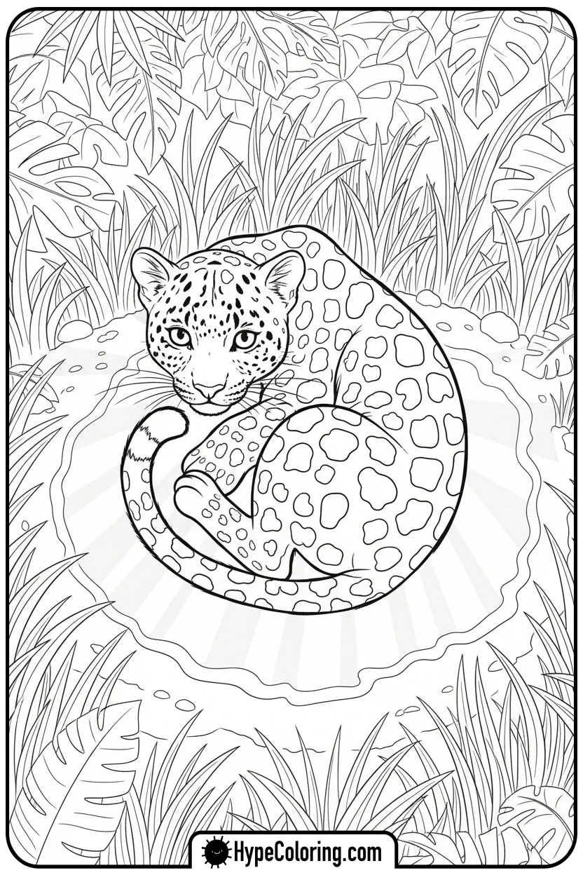 leopard-cub-playing - jungle animals coloring pages