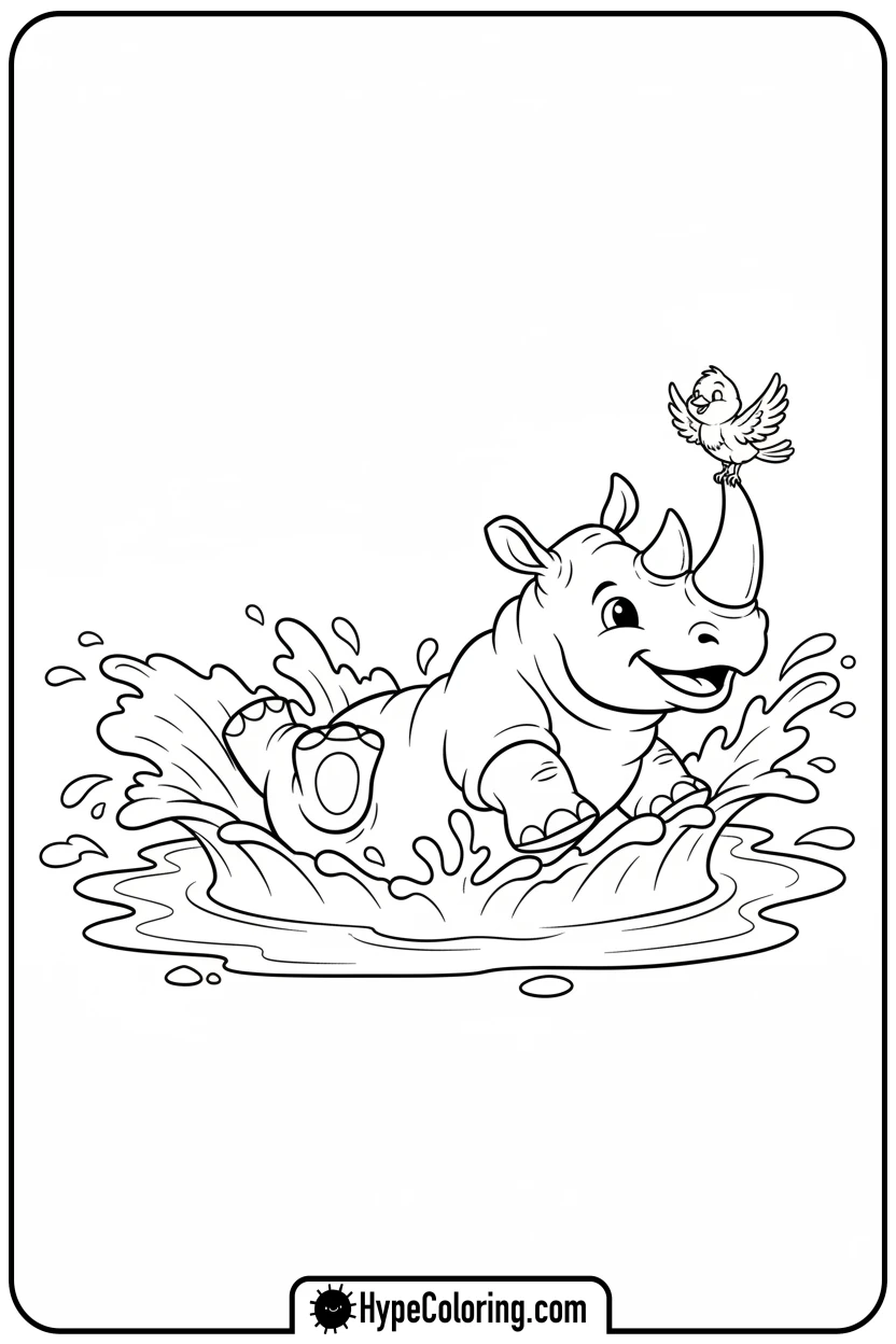 rhino-rolling-in-mud - jungle animals coloring pages