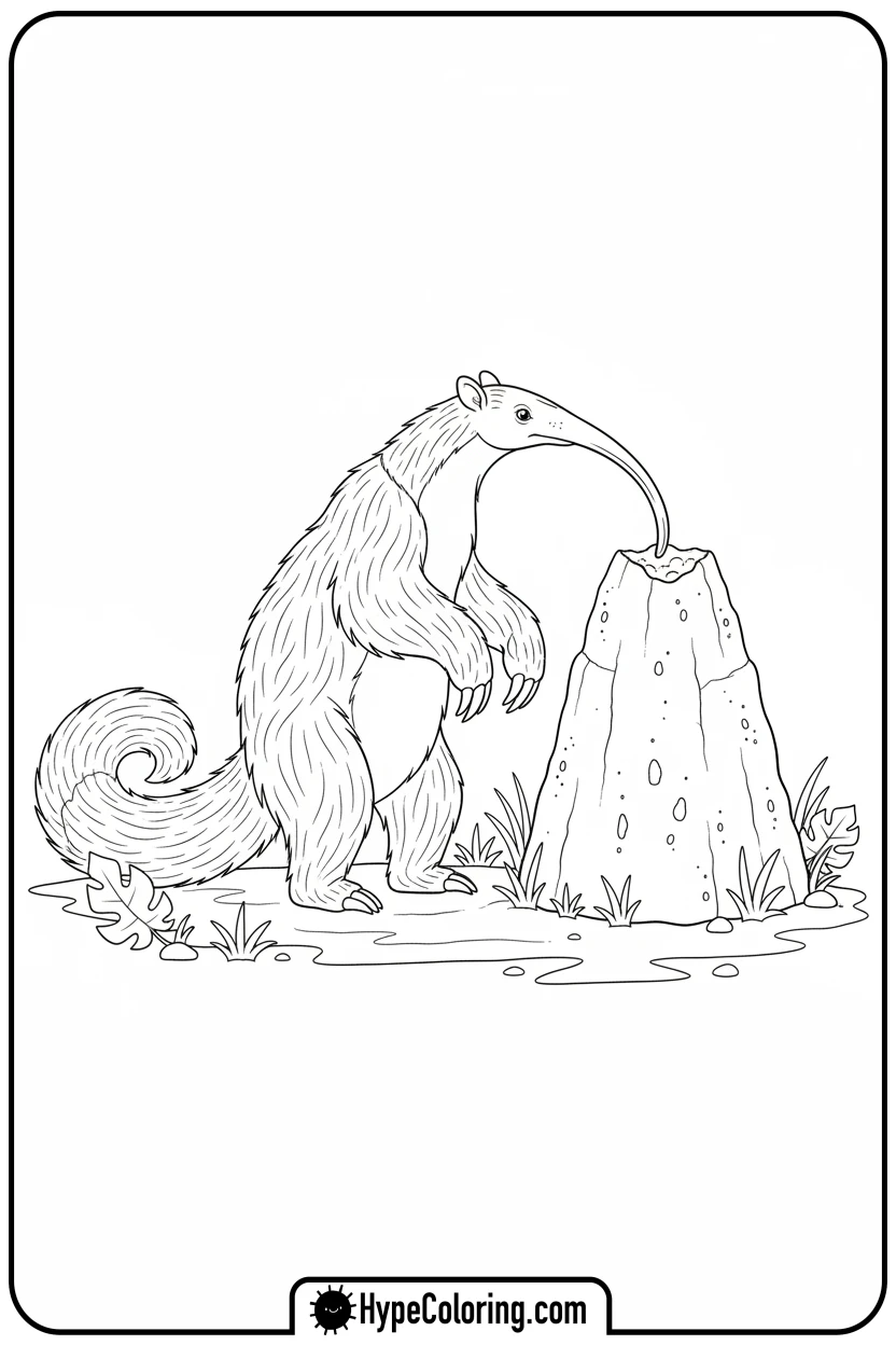 anteater-searching-for-ants - jungle animals coloring pages