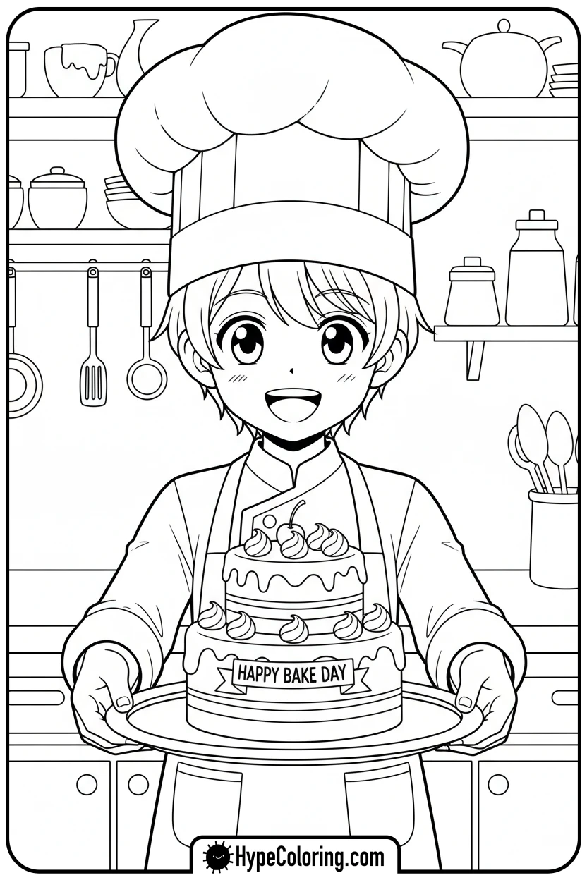 anime-character-baking-cake - anime color pages