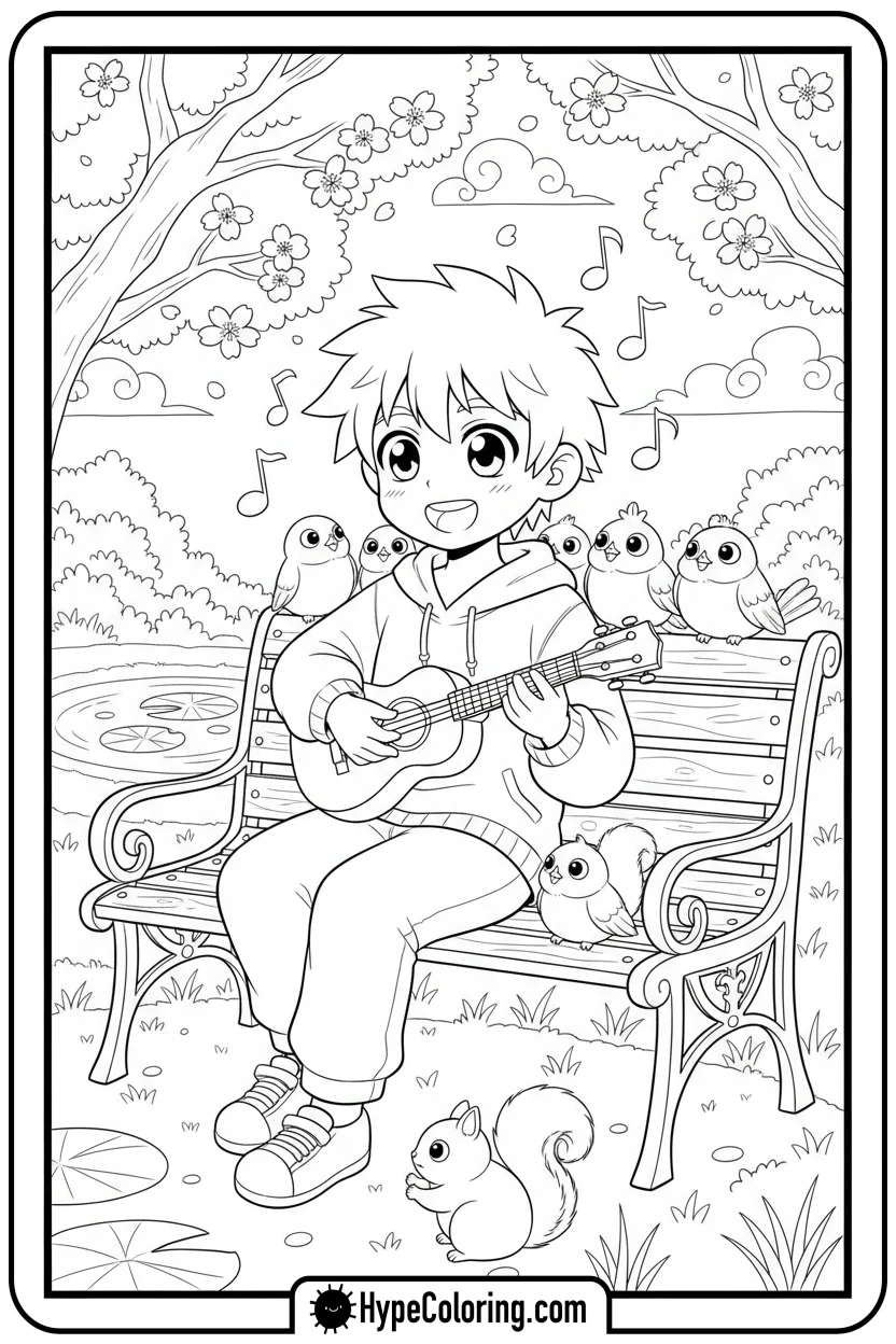 anime-character-playing-ukulele - anime color pages