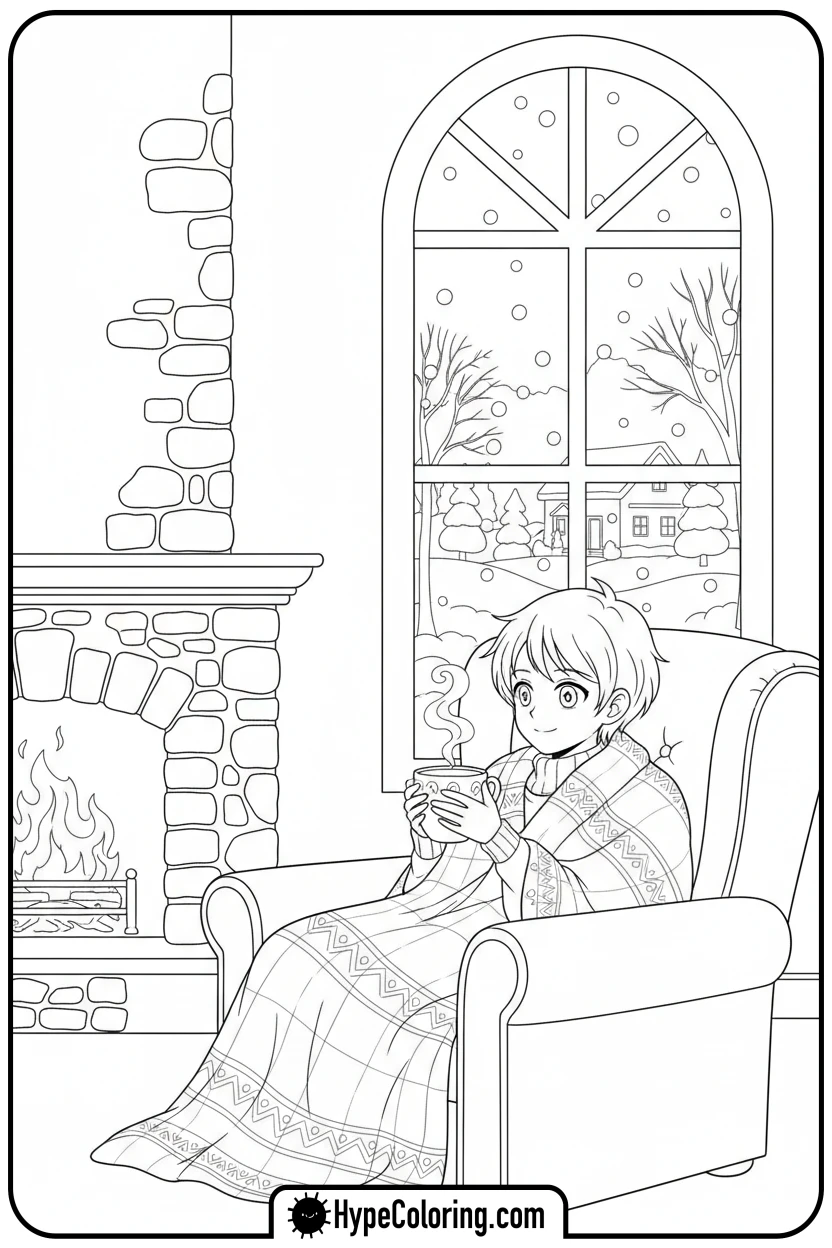 anime-character-by-fireplace - anime color pages