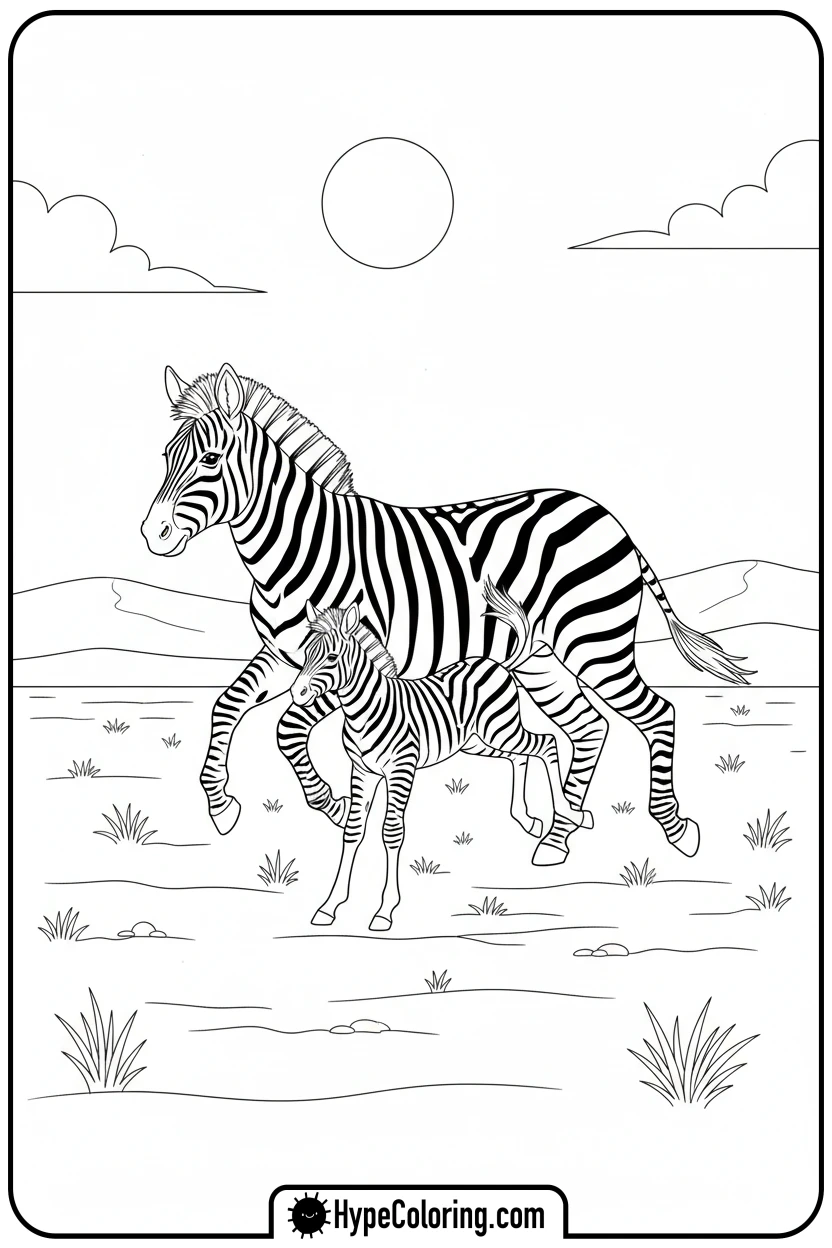 Click to download PDF playful-zebra-foal - coloring pages of savanna animals free printable