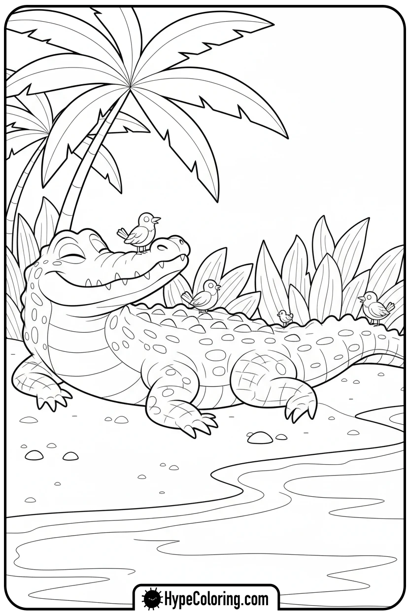 Click to download PDF crocodile-sunbathing - coloring pages of savanna animals free printable