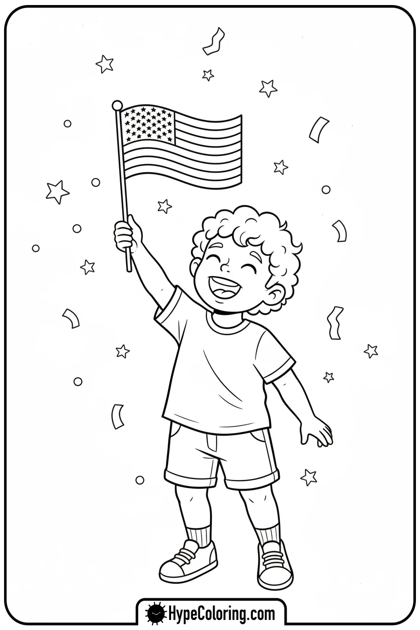 Click to download PDF child-holding-usa-flag - flag usa coloring page