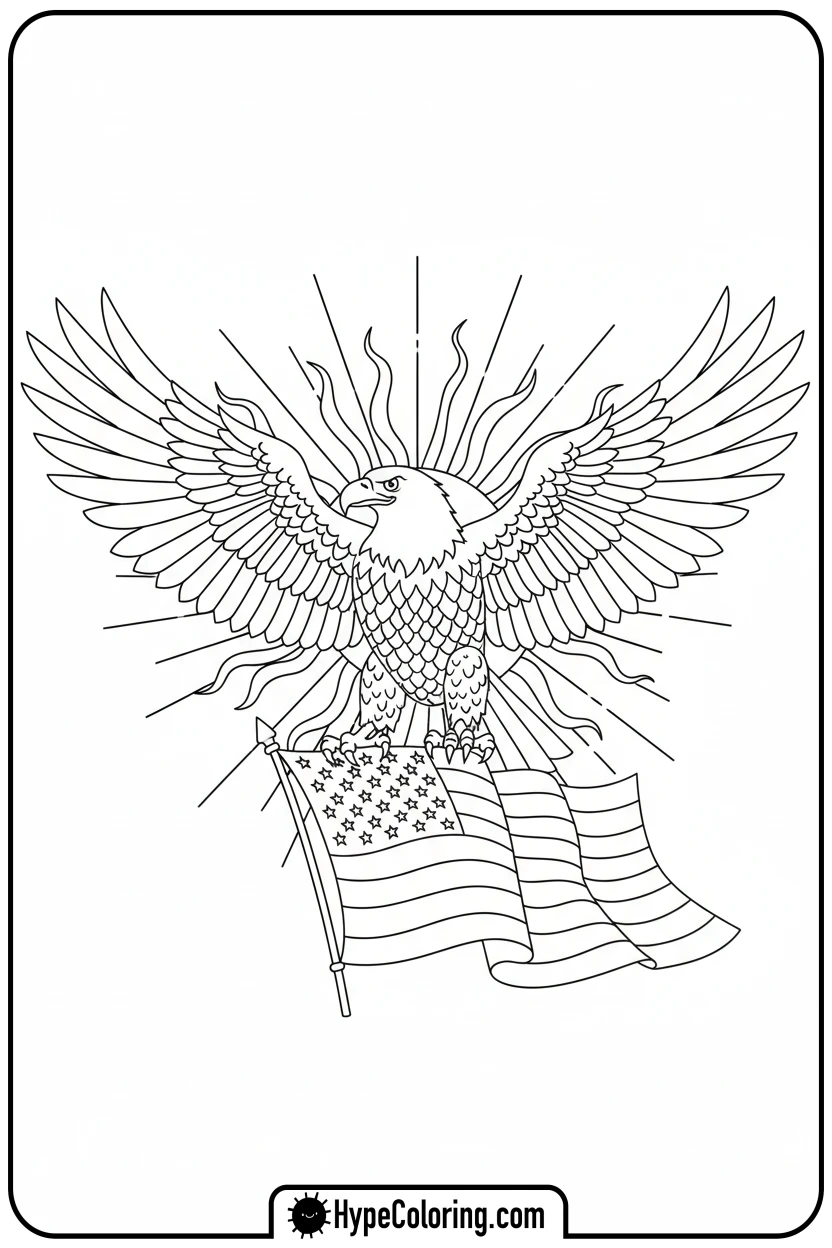 Click to download PDF eagle-carrying-us-flag - flag usa coloring page