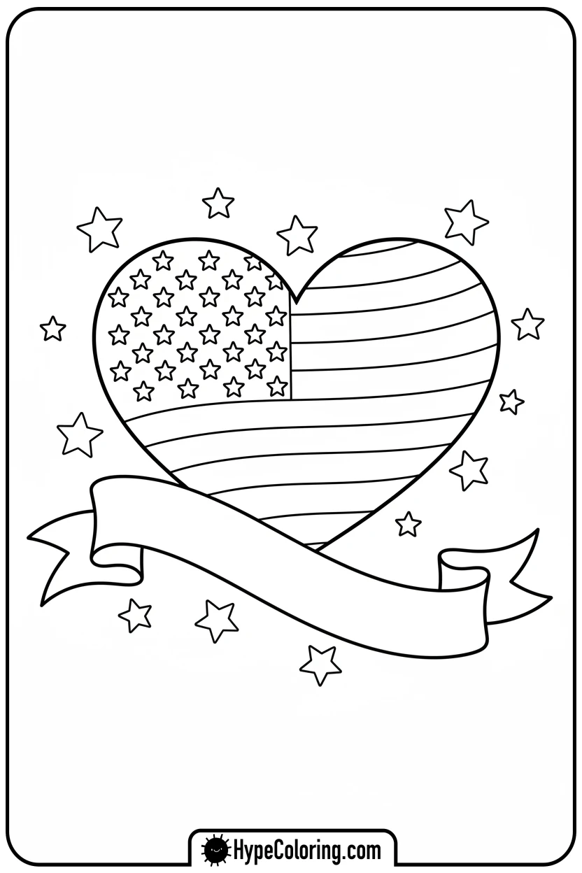 Click to download PDF heart-shaped-us-flag - flag usa coloring page