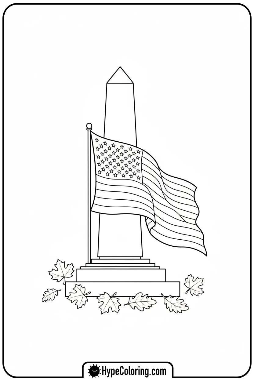 Click to download PDF flag-draped-monument - flag usa coloring page