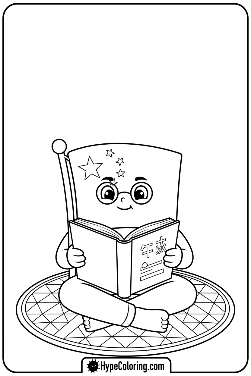 Click to download PDF chinese-flag-reading-a-book - chinese flag coloring page