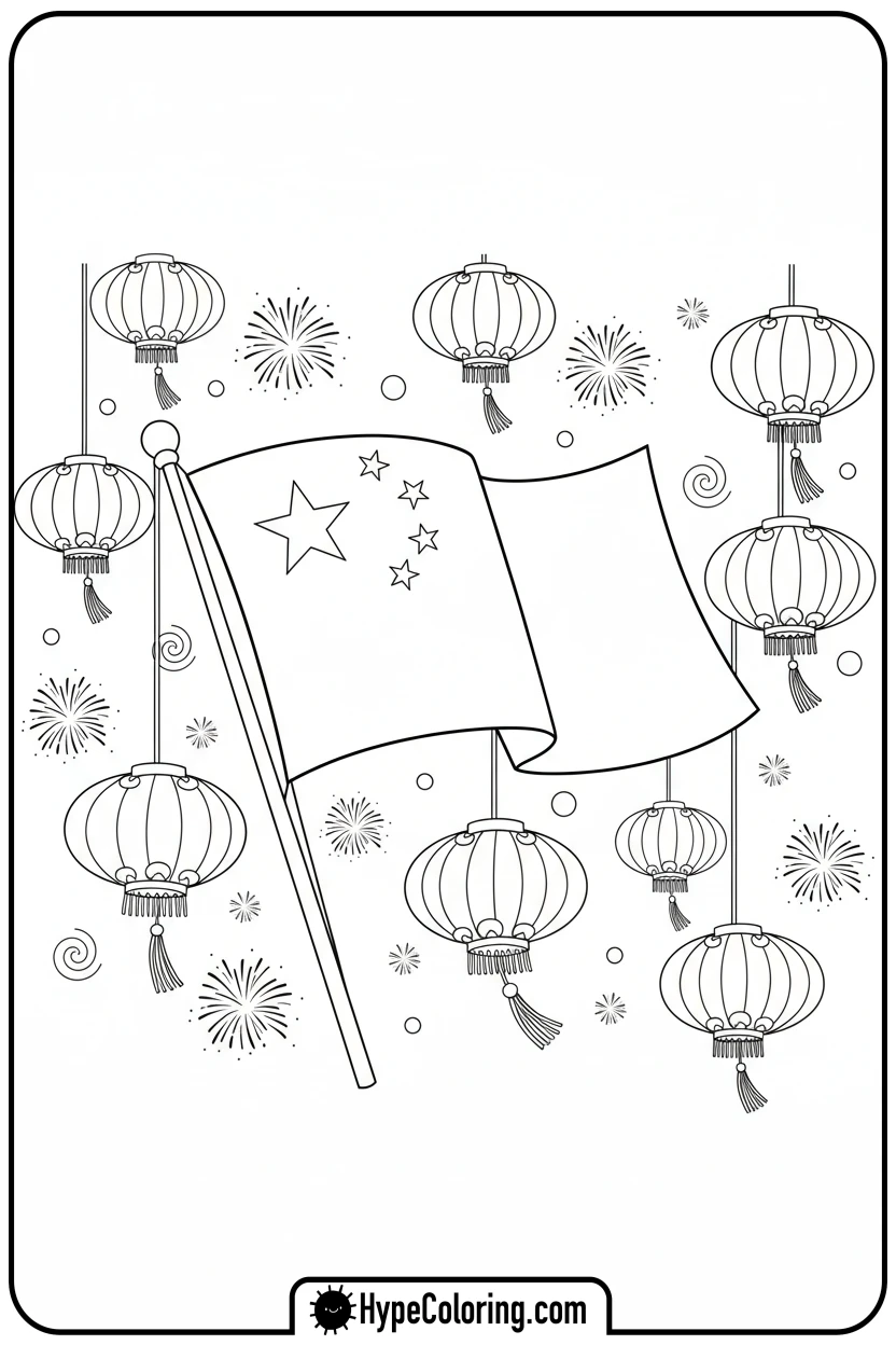 Click to download PDF chinese-flag-at-lantern-festival - chinese flag coloring page