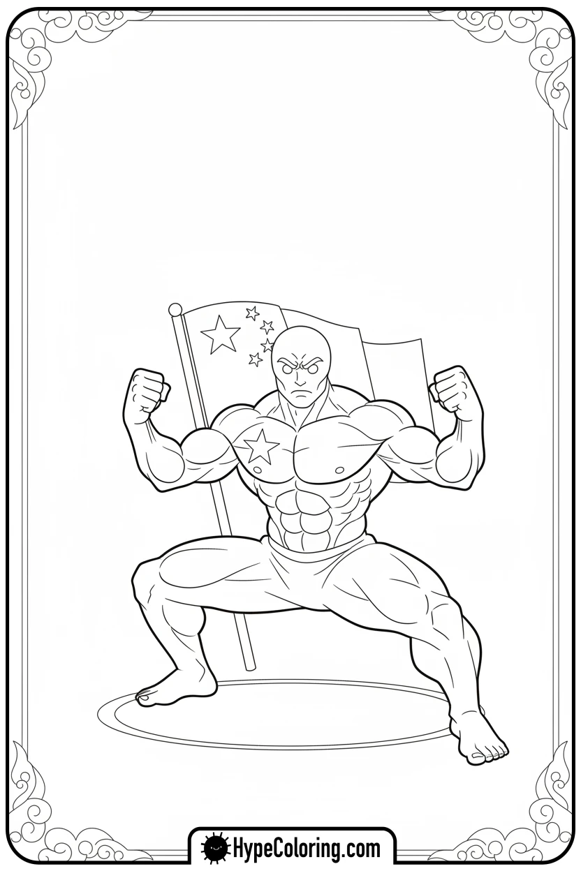 Click to download PDF chinese-flag-in-kung-fu-pose - chinese flag coloring page