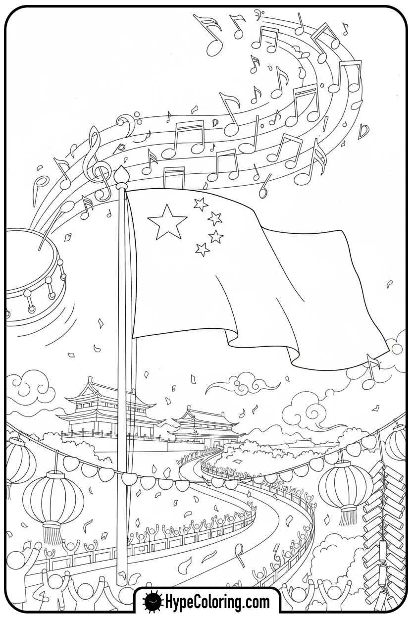 Click to download PDF chinese-flag-leading-parade - chinese flag coloring page