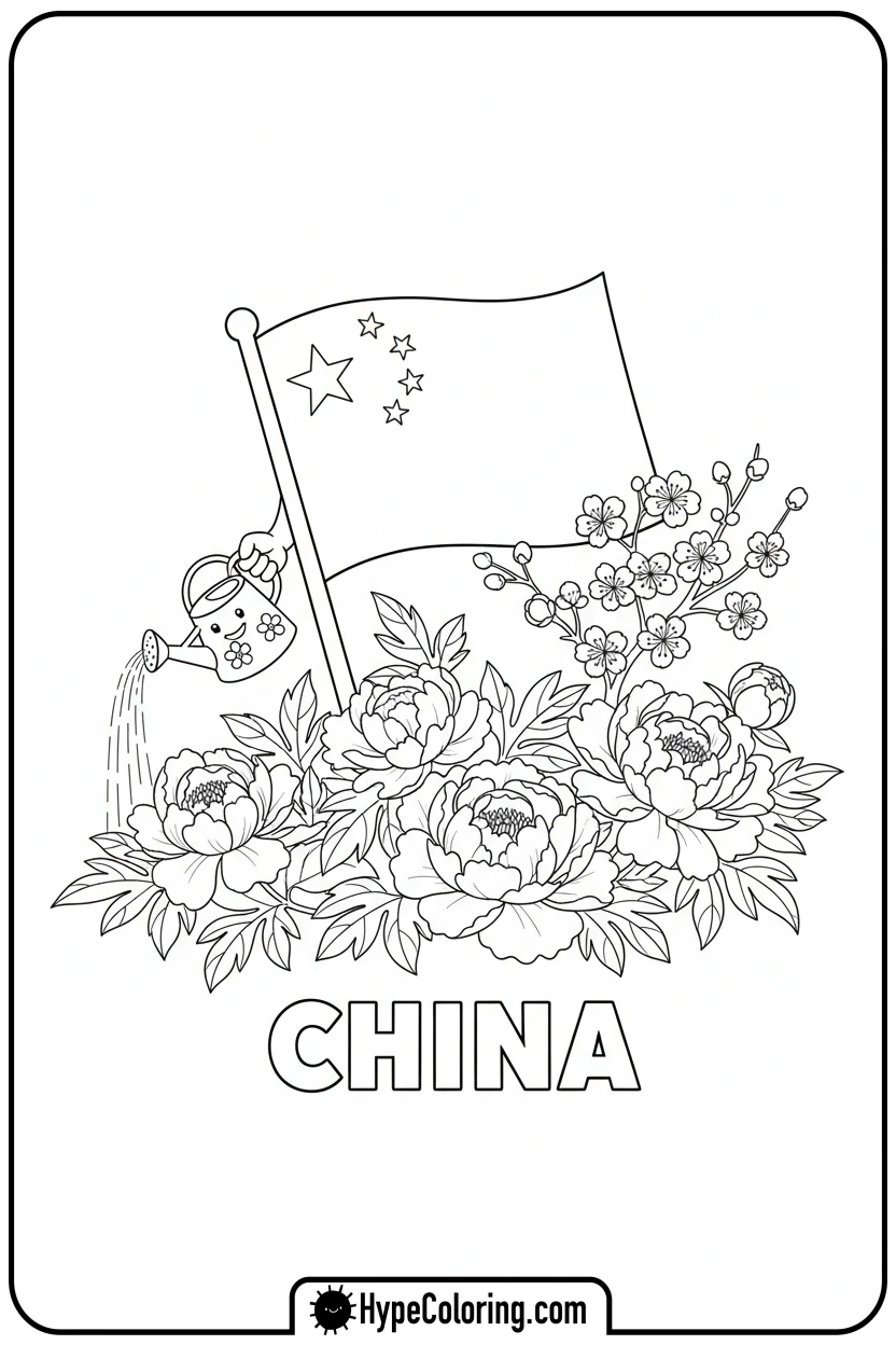 Click to download PDF chinese-flag-gardening-flowers - chinese flag coloring page