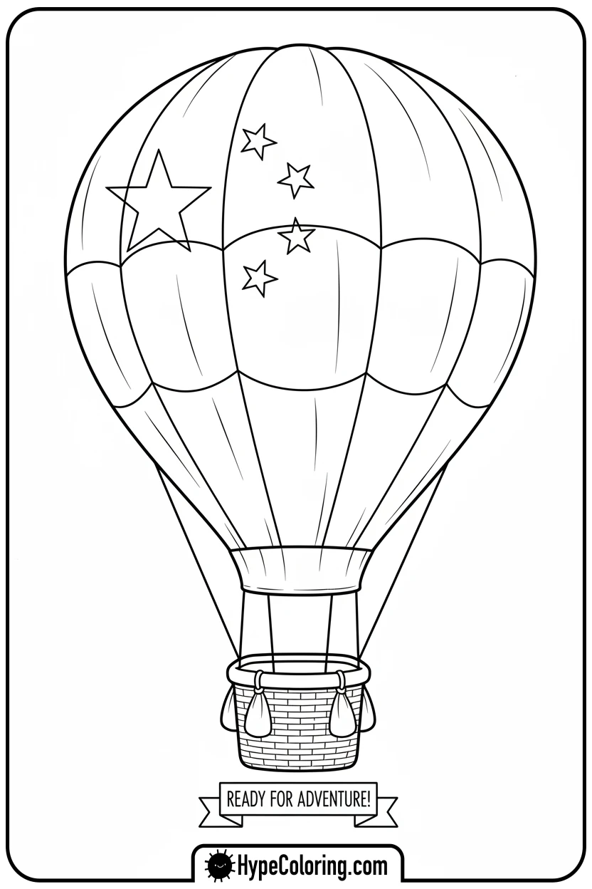 Click to download PDF chinese-flag-hot-air-balloon - chinese flag coloring page