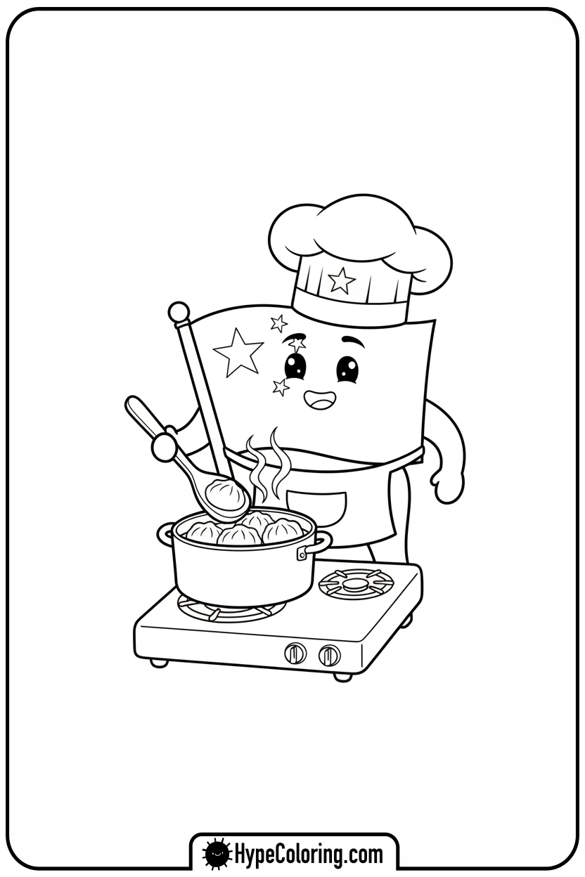 Click to download PDF chinese-flag-cooking-dumplings - chinese flag coloring page