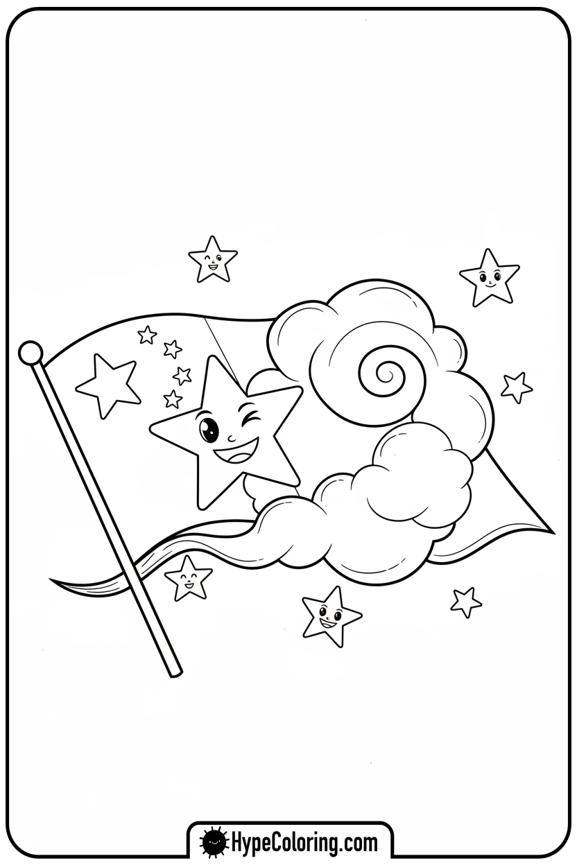 Click to download PDF chinese-flag-peeking-from-cloud - chinese flag coloring page