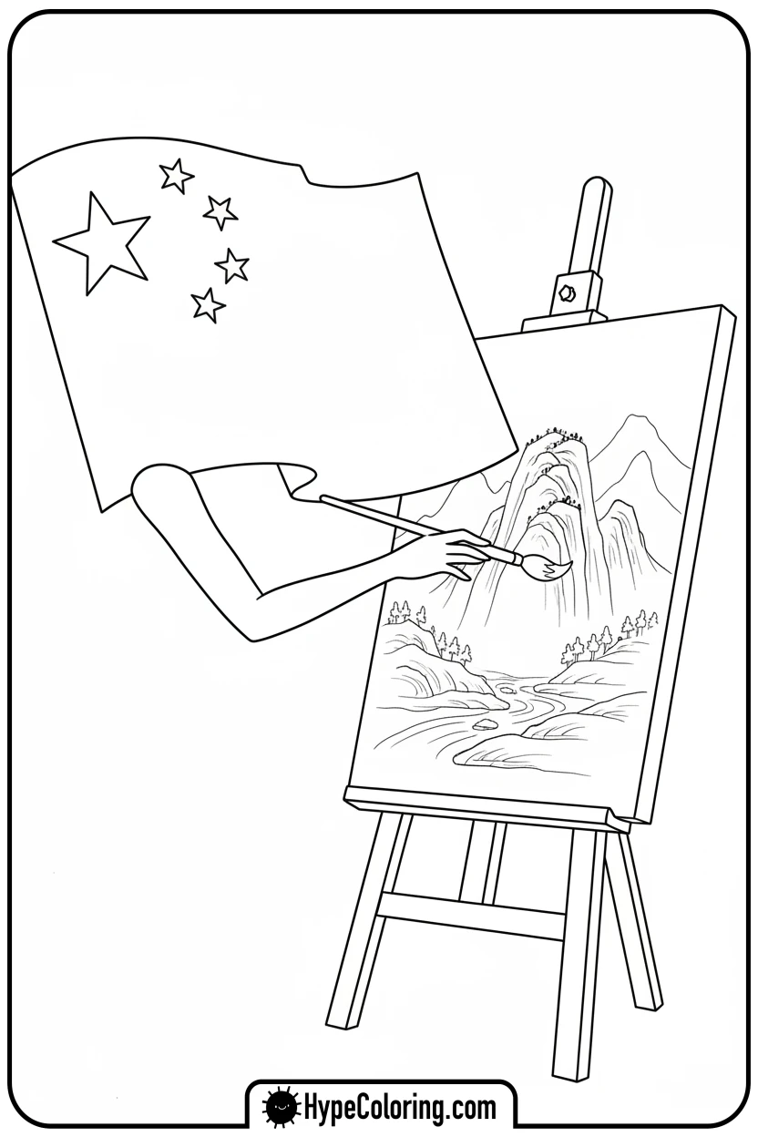 Click to download PDF chinese-flag-painting-landscape - chinese flag coloring page