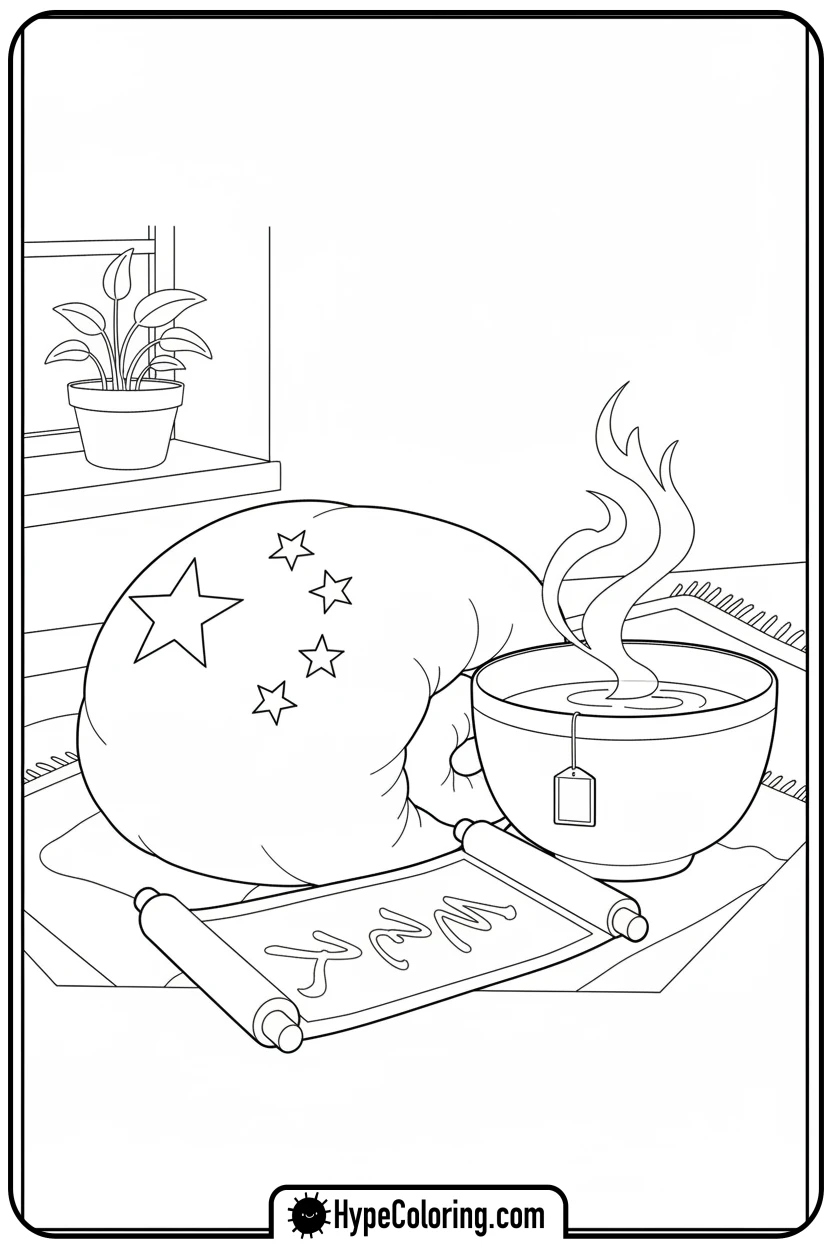 Click to download PDF chinese-flag-enjoying-tea - chinese flag coloring page