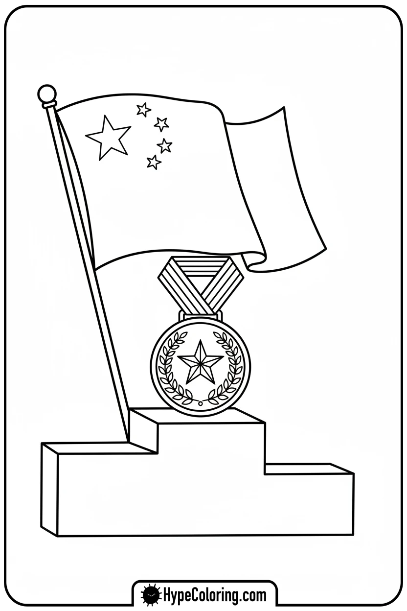 Click to download PDF chinese-flag-winning-medal - chinese flag coloring page