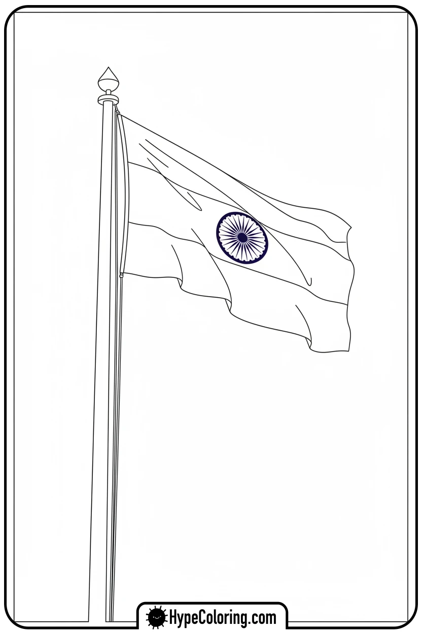 india-flag-flying-high-on-flagpole - india flag coloring page