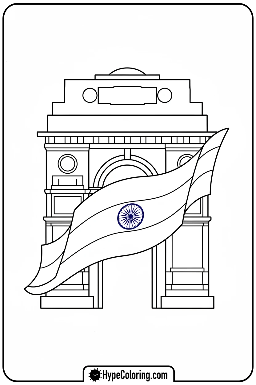 india-flag-draped-over-monument - india flag coloring page
