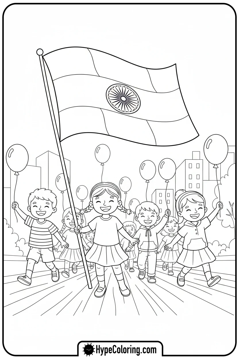 india-flag-leading-children-s-parade - india flag coloring page