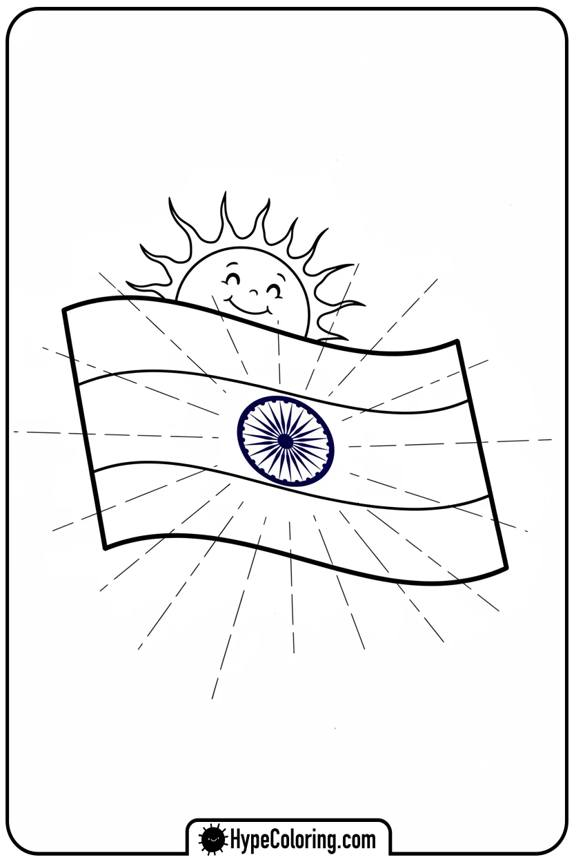 india-flag-with-friendly-sun - india flag coloring page