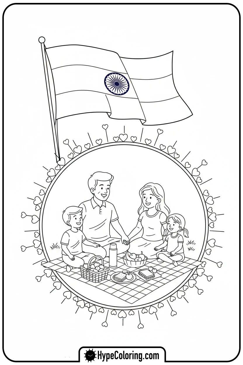 india-flag-protecting-family-picnic - india flag coloring page