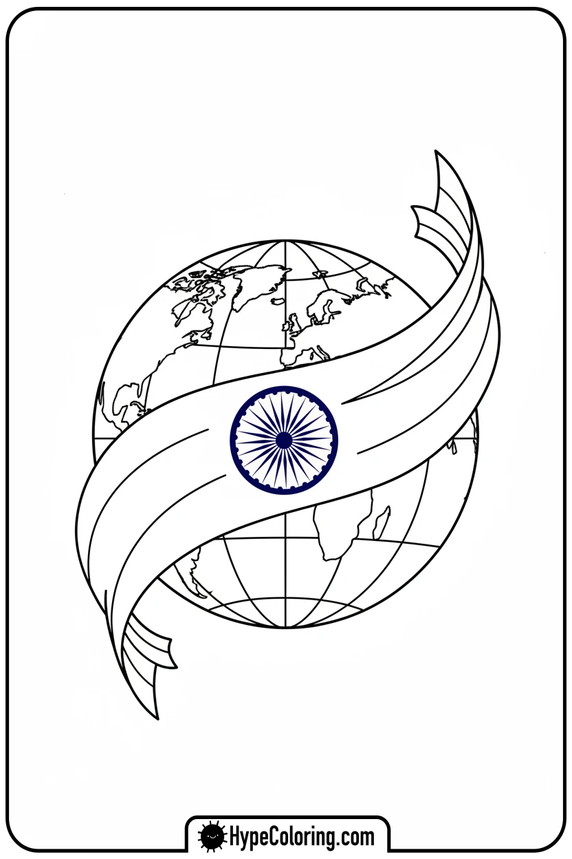 india-flag-embracing-the-earth-globe - india flag coloring page