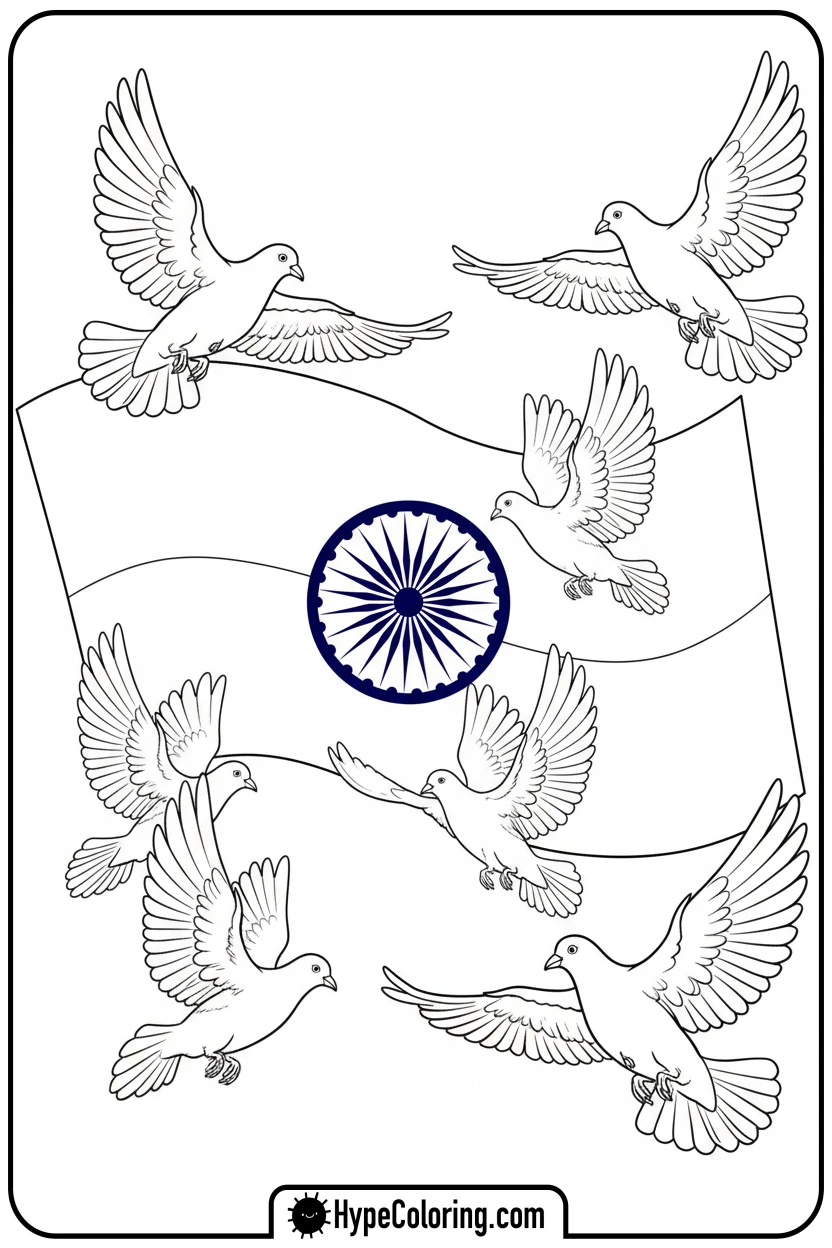 india-flag-with-peace-doves - india flag coloring page
