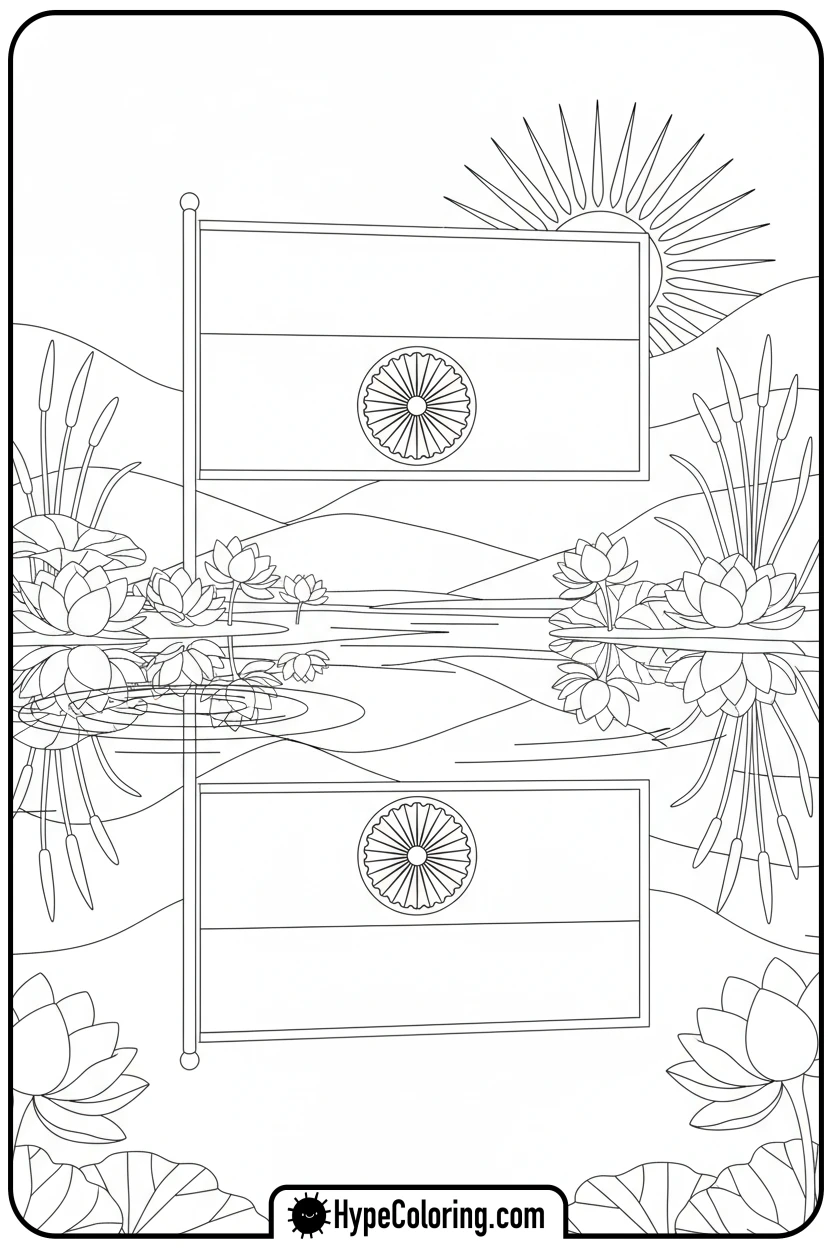 india-flag-reflecting-in-water - india flag coloring page