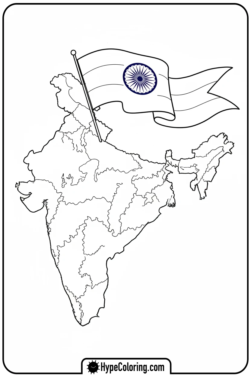 india-flag-emerging-from-map - india flag coloring page
