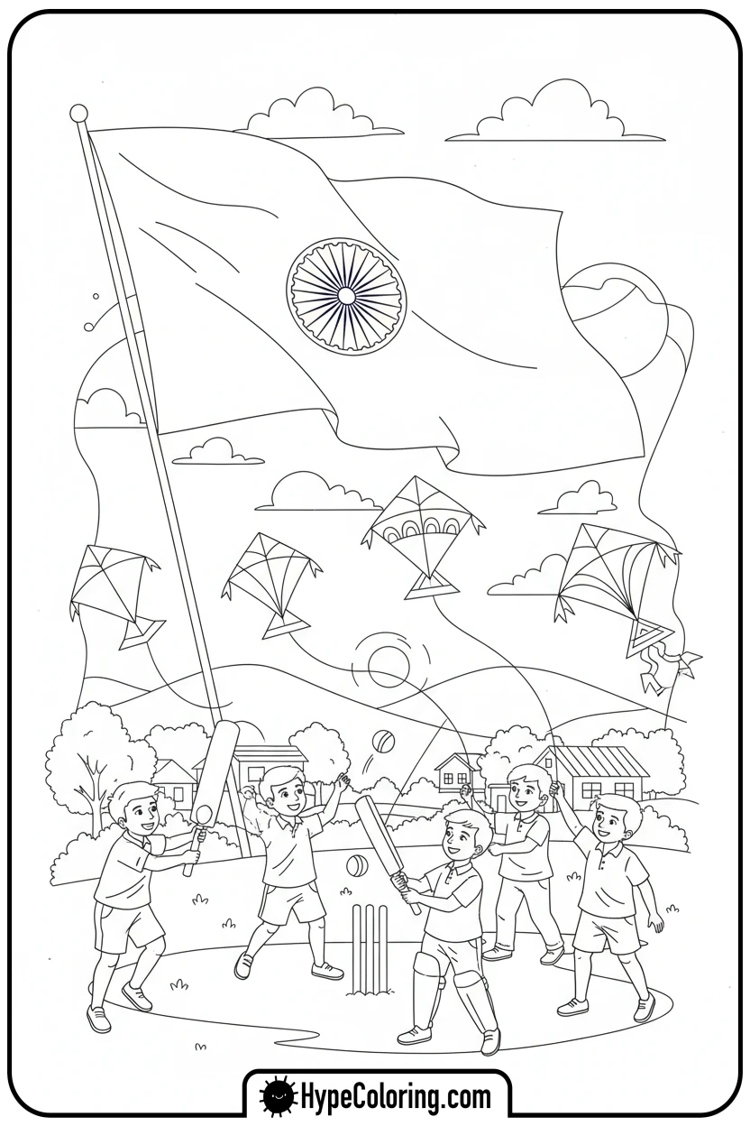 india-flag-watching-children-play - india flag coloring page