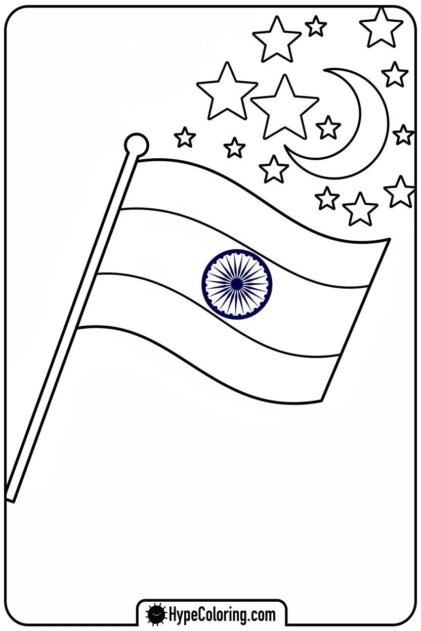 india-flag-reaching-for-stars - india flag coloring page
