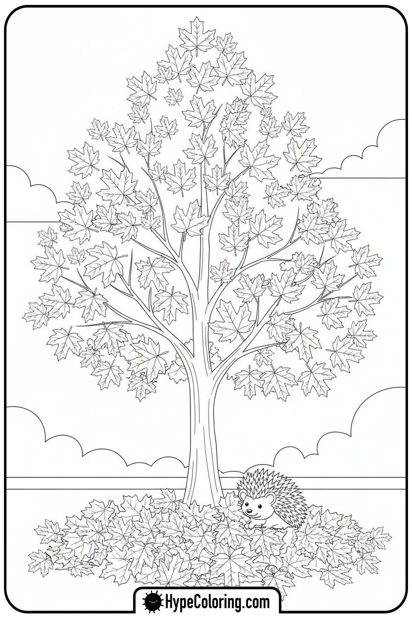 autumn-maple-tree-with-fallen-leaves - coloring book pages trees