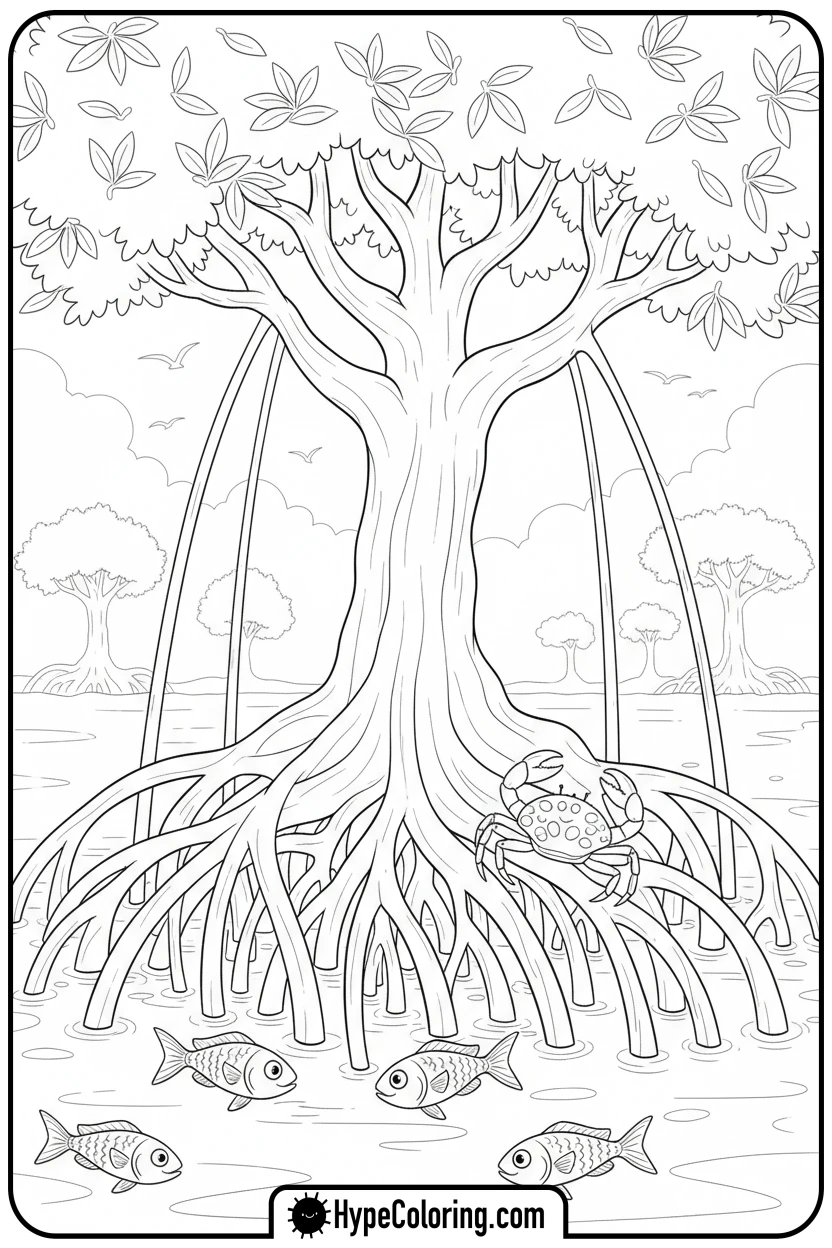 mangrove-tree-with-stilt-roots - coloring book pages trees