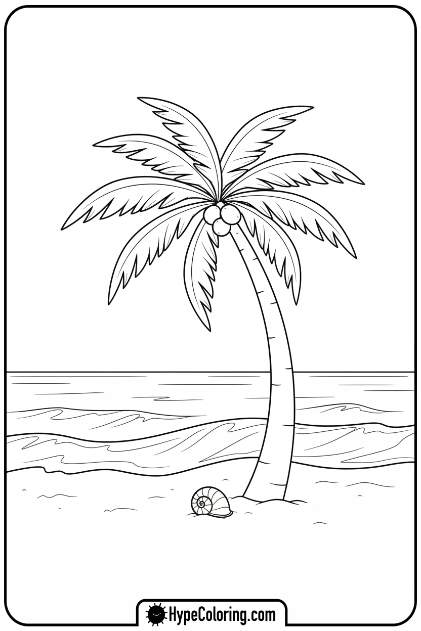 palm-tree-on-a-sunny-beach - coloring book pages trees