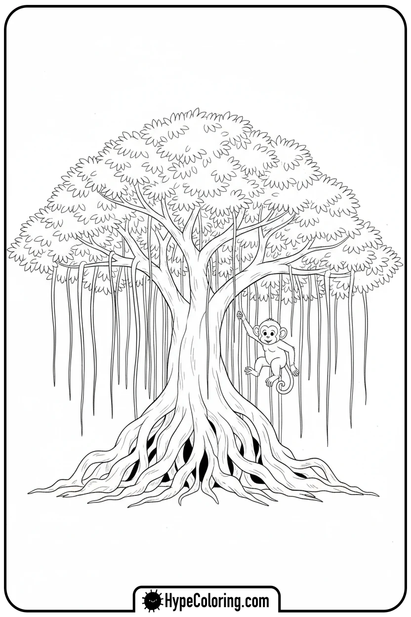 weeping-fig-tree-with-monkey - coloring book pages trees