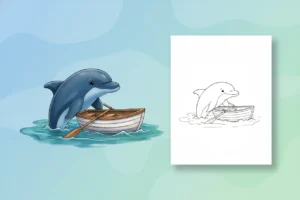 a-strong-helpful-dolphin-playfully - dolphin coloring book pages