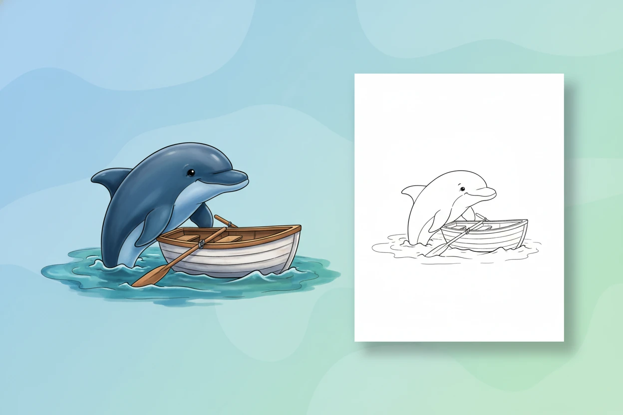 a-strong-helpful-dolphin-playfully - dolphin coloring book pages