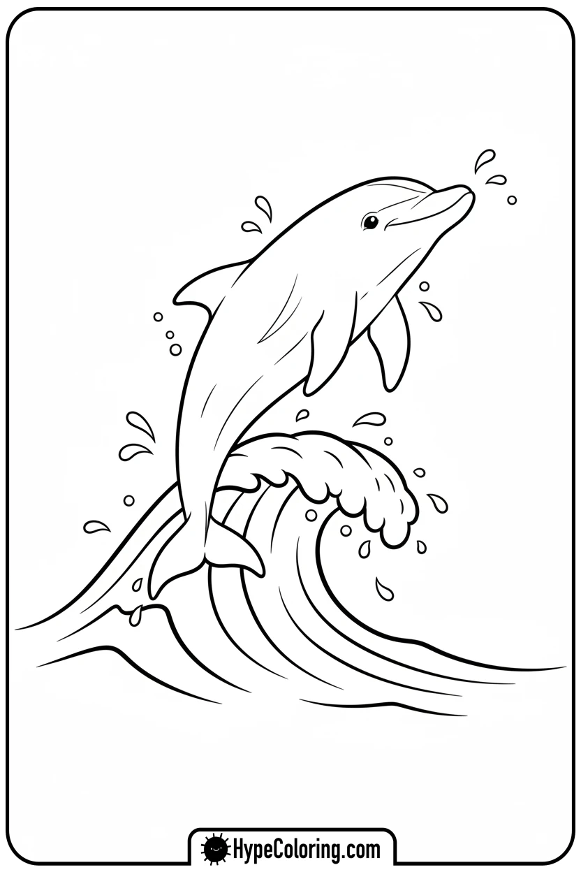 Click to download PDF dolphin-jumping-over-wave - dolphin coloring book pages